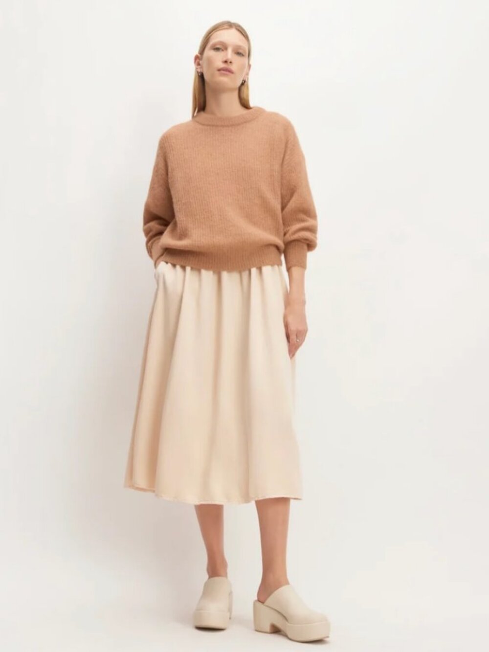 Everlane The Cocoon Crewneck Alpaca Merino Wool Casual Fall Warm Taupe XXS